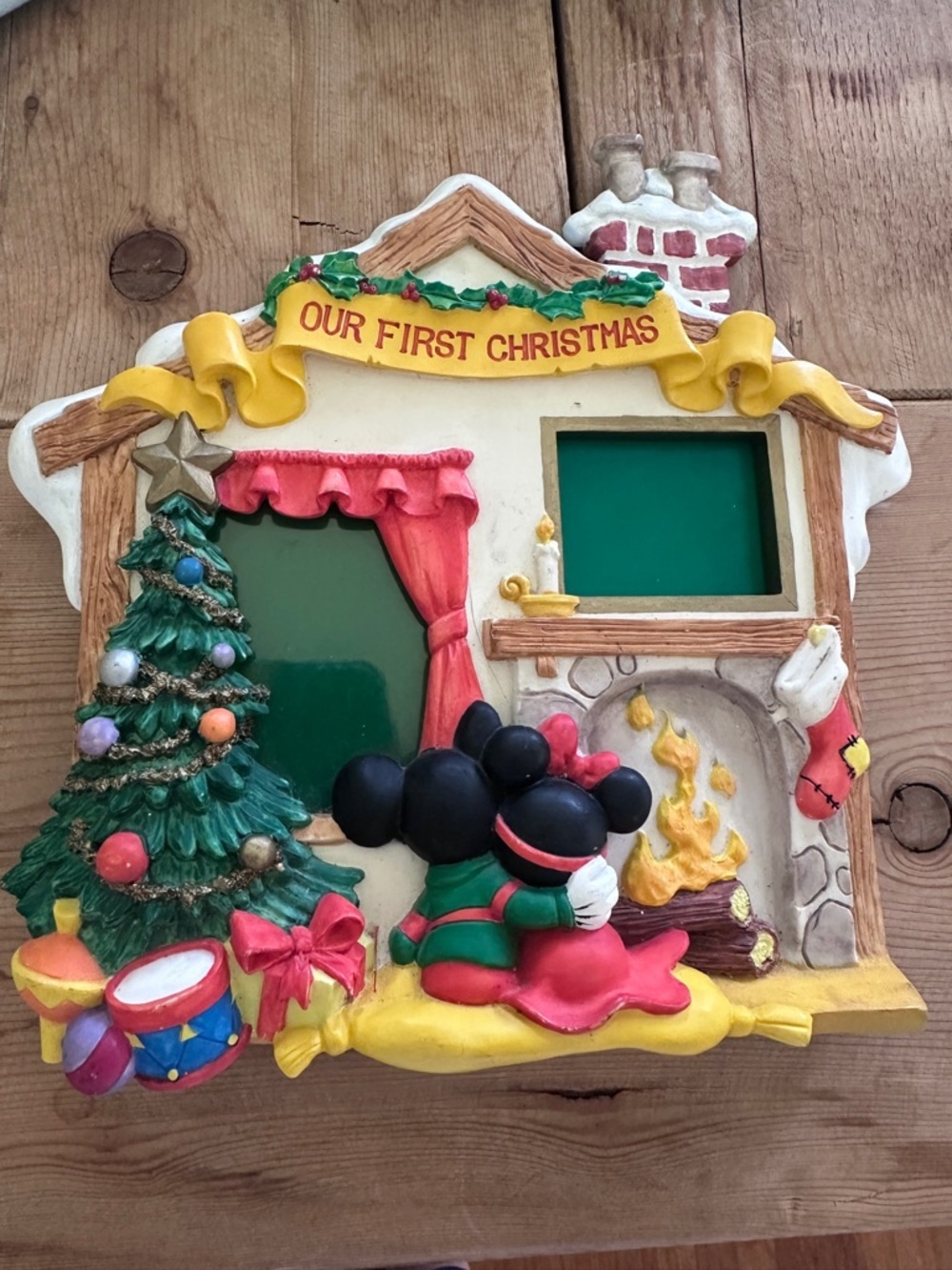 Vintage Rare Disney Mickey Minnie 3D Resin Picture Frame Our First Christmas